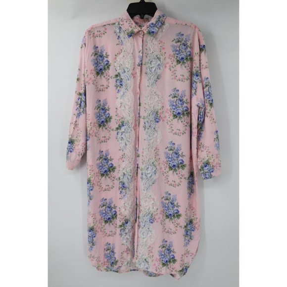 Victoria's Secret Dresses & Skirts - Victorias secret shirt dress women's M/L long sleeve floral button up lace trim